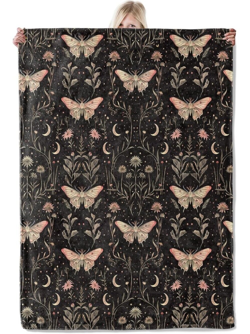 Lunar Moth Blanket 50×60 Inch,Gothic Botanical Lightweight Flannel Throw with Cr